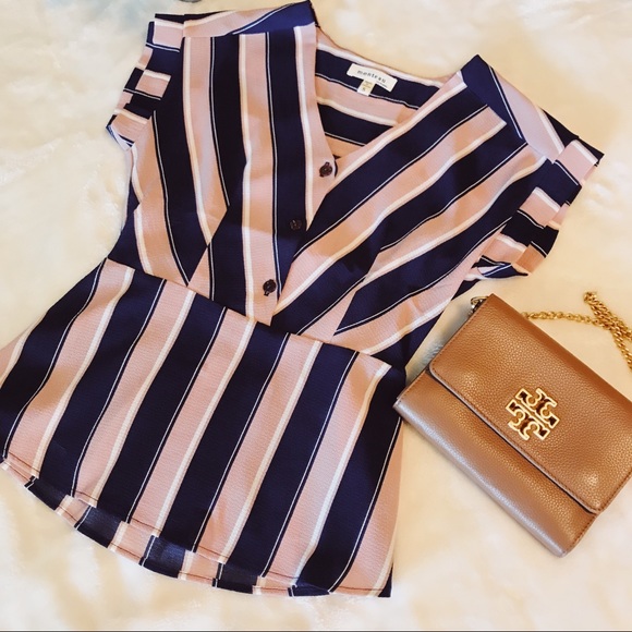 Monteau Tops - Navy and pink blouse 3/$10 eligible